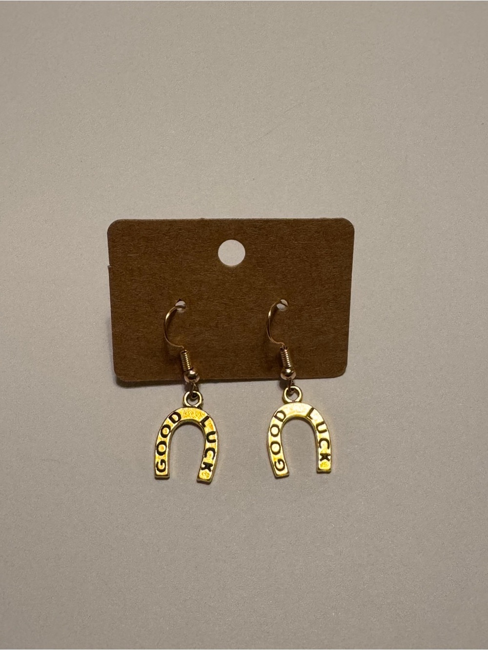 Gold Tone Good Luck Country Western Horseshoe Drop Earrings